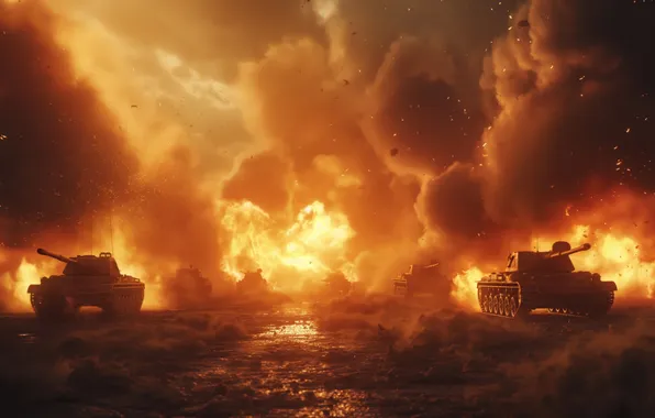 Smoke, Fire, Tank, Digital art, AI art, The Art of Artificial Intelligence, Neural network, War …