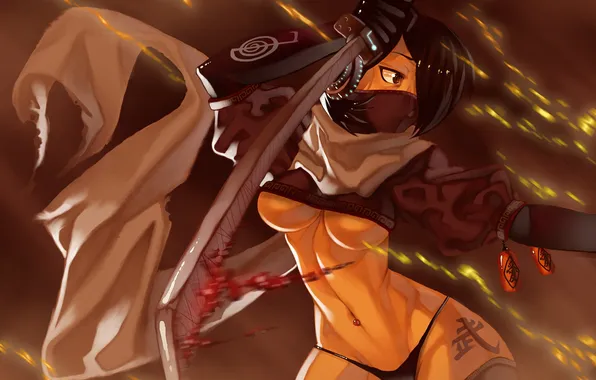 Blood, Girl, sword, mask, sparks, character