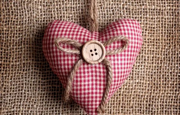 Heart, fabric, button, cushion