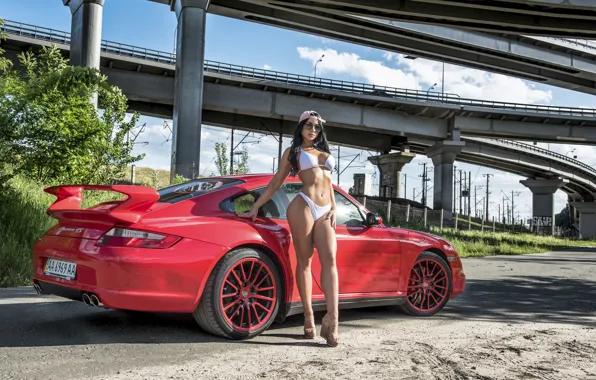 Look, room, Porsche, Erotic, beautiful girl, red car