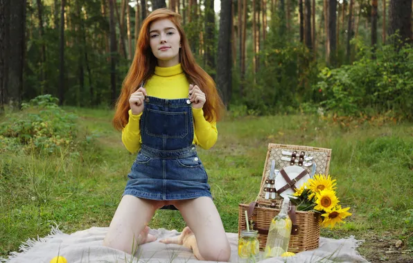 Forest, pussy, nature, flowers, beautiful, redhead, picnic, pornstar
