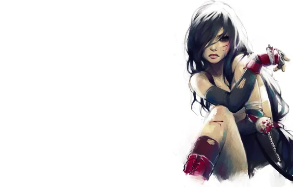 Picture girl, blood, figure, white background, Final Fantasy, Tifa, Lokhart, Lockhart