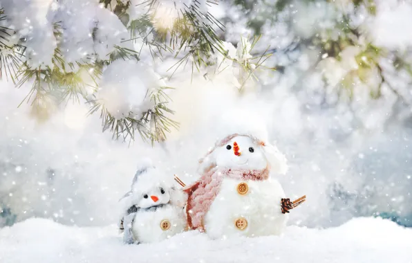 Winter, snow, branches, nature, in the snow, toys, baby, Christmas