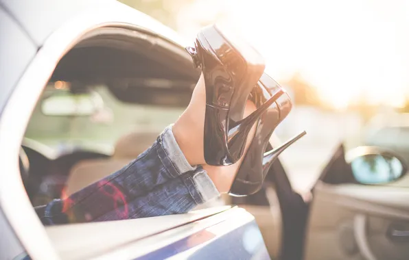Picture Windows, Car, Legs, Sexy, Woman, Heels, High, Out