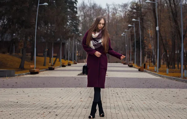 Park, hair, Girl, legs, coat, Dmitry Shulgin