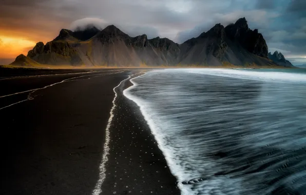 Picture sea, shore, morning, fire, ice