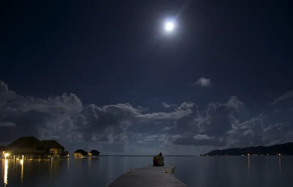 Night, the ocean, the moon, romance, two
