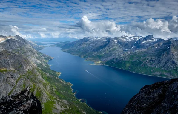 The sky, clouds, landscape, mountains, nature, river, beauty, the view from the top