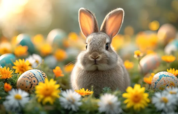 Flowers, eggs, spring, colorful, Easter, happy, flowers, spring