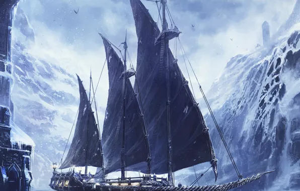 Rock, ship, Witcher 3, Naglfar