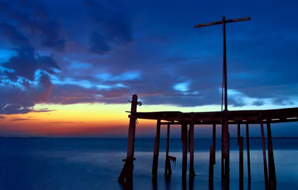 Sea, the sky, night, bridge