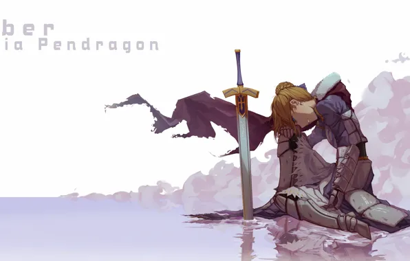 Picture Fate / Stay Night, knight, cloak, Fate stay night, Artoria Pendragon, sword, the saber, girl