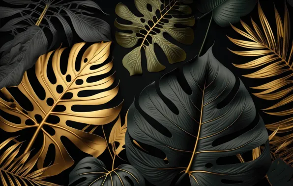 Leaves, background, golden, black, background, leaves, still life, composition