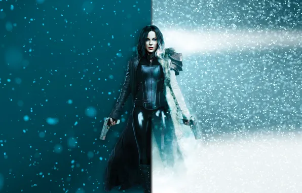 Picture cinema, Kate Beckinsale, gun, pistol, Underworld, armor, weapon, snow
