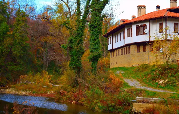 Picture Autumn, House, Stream, Nature, Fall, Autumn