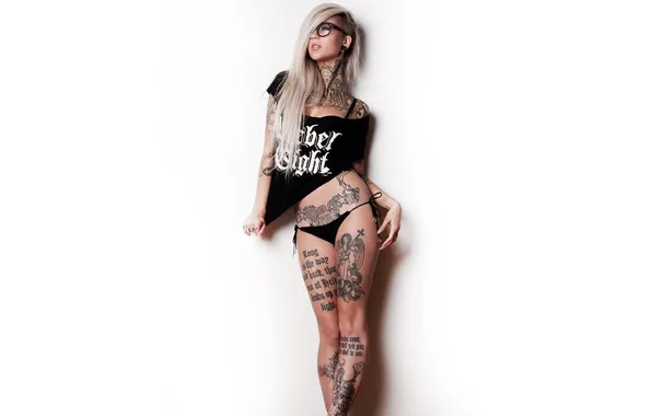 Picture girl, figure, glasses, blonde, tattoo