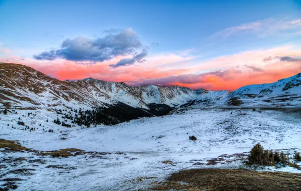 Picture snow, sunset, mountains