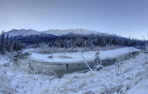 Picture snow, landscape, river
