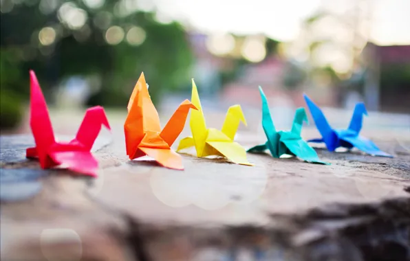 Birds, paper, colored, origami