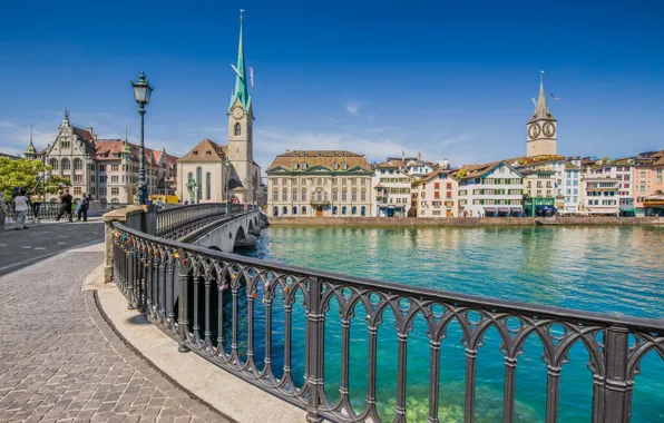 Building, Switzerland, lantern, promenade, Zurich