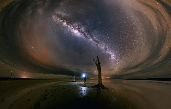 Night, people, stars, lantern, infinity