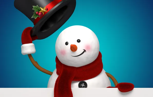 Rendering, new year, snowman, christmas, new year, cute, snowman, banner