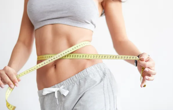 Woman, exercise, waist, tape measure, Dieting