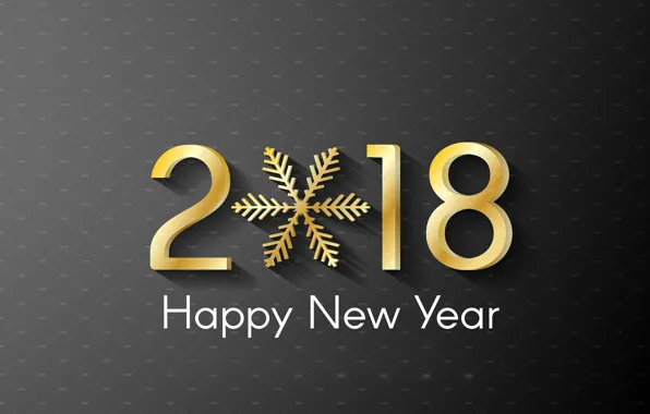 New Year, gold, happy, snowflake, 2018, New Year