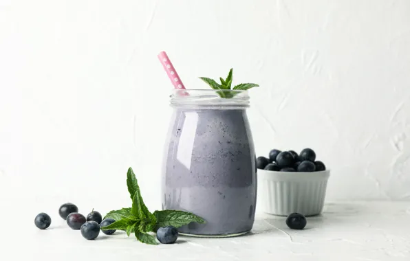 Berries, blueberries, cocktail, milk