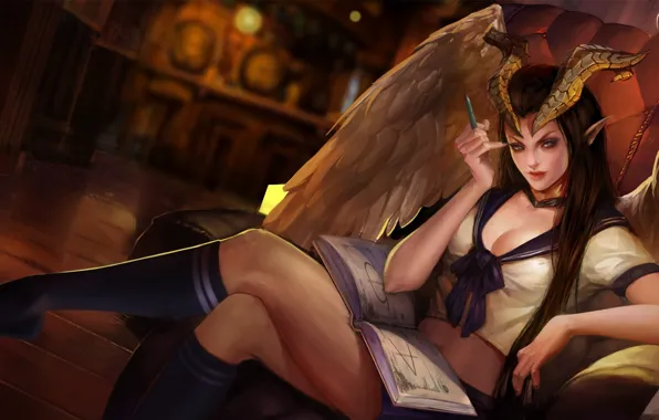 Girl, horns, vampire, hon, High School, Heroes of Newerth, Succubus, Sweetheart