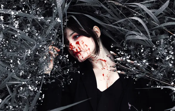 Grass, face, blood, brunette, image, cosplay, tenletters