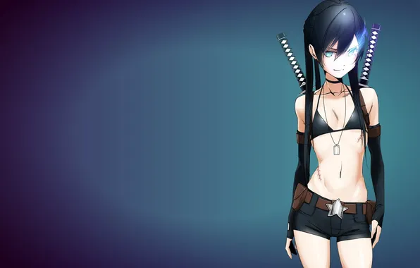 Girl, eyes, background, glow, sword, black rock shooter, Mato, cooroy