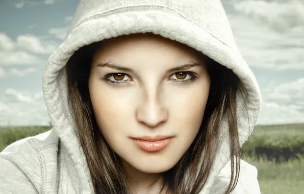 Picture girl, face, hood