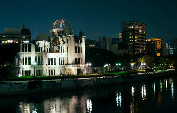 Night, the city, river, photo, home, Japan, Hiroshima, Genbaku Dome