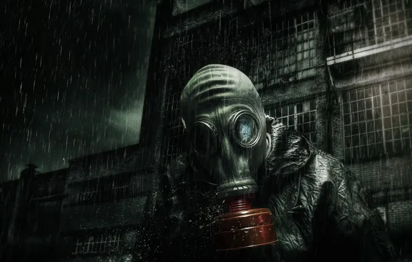 Background, people, gas mask
