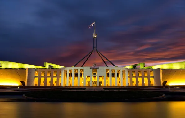 Night, lights, Australia, Parliament, Canberra