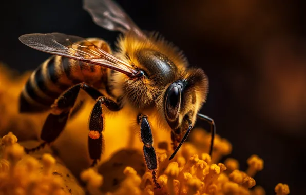 Flower, macro, bee, insect, digital art, AI art, neural network, the art of artificial intelligence