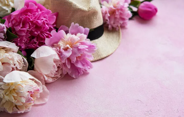 Picture flowers, pink, wood, pink, flowers, peonies, peonies