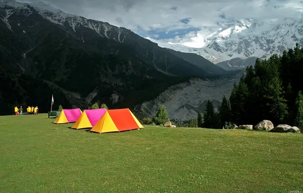 Mountains, people, tourists, tents