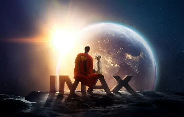 The sun, space, fiction, planet, dog, Earth, costume, Superman