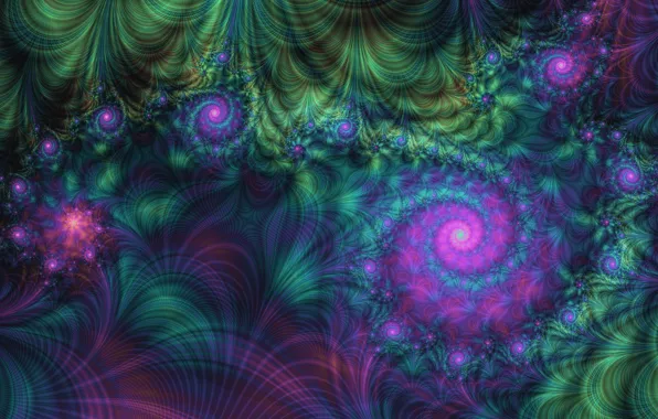 Purple, abstraction, green, lilac, pattern, dark, spiral, fractal