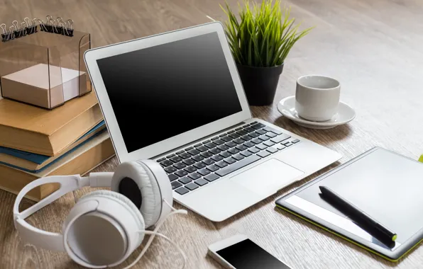 Flower, Headphones, Coffee, Laptop, Technique, Phone