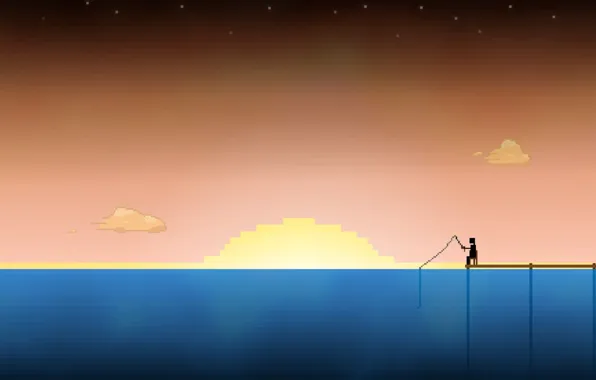 The sun, Sea, Graphics, Pixels, 8bit, 8bit, Fishing, Fisherman