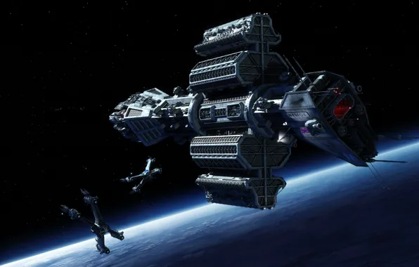 Fighter, space, Omega, cruiser, planet, spaceships, Starfury, Babylon 5