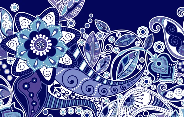 Flowers, texture, ornament, blue background