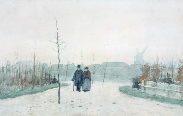 Picture figure, watercolor, Anton Mauve, Old Couple in the New Park