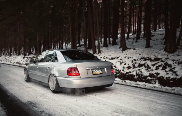 Forest, snow, Audi, Audi, stance, Doroga