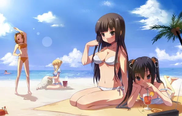 Sea, beach, swimsuit, the sky, clouds, k-on, girls, kaon