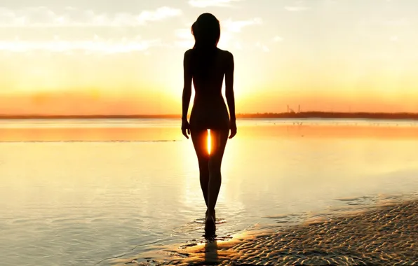 Sunset, The sun, Sea, Girl