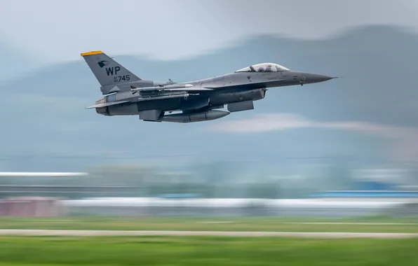 UNITED STATES AIR FORCE, General Dynamics F-16 Fighting Falcon, the fourth generation fighter, American multifunctional …
